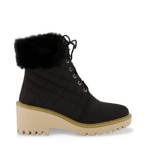 Nicole Miller Faux Fur Lace Up Wedge Boots Sz 7.5